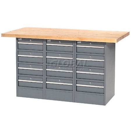 Global Industrial Workbench w/ Maple Square Edge Top & 12 Drawers, 60inW x 30inD, Gray 239158